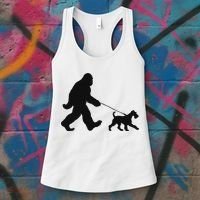 Bigfoot Walking A Dog Funny Irish Terrier Lovers Dog Dad Women's Tank Top thumb 3