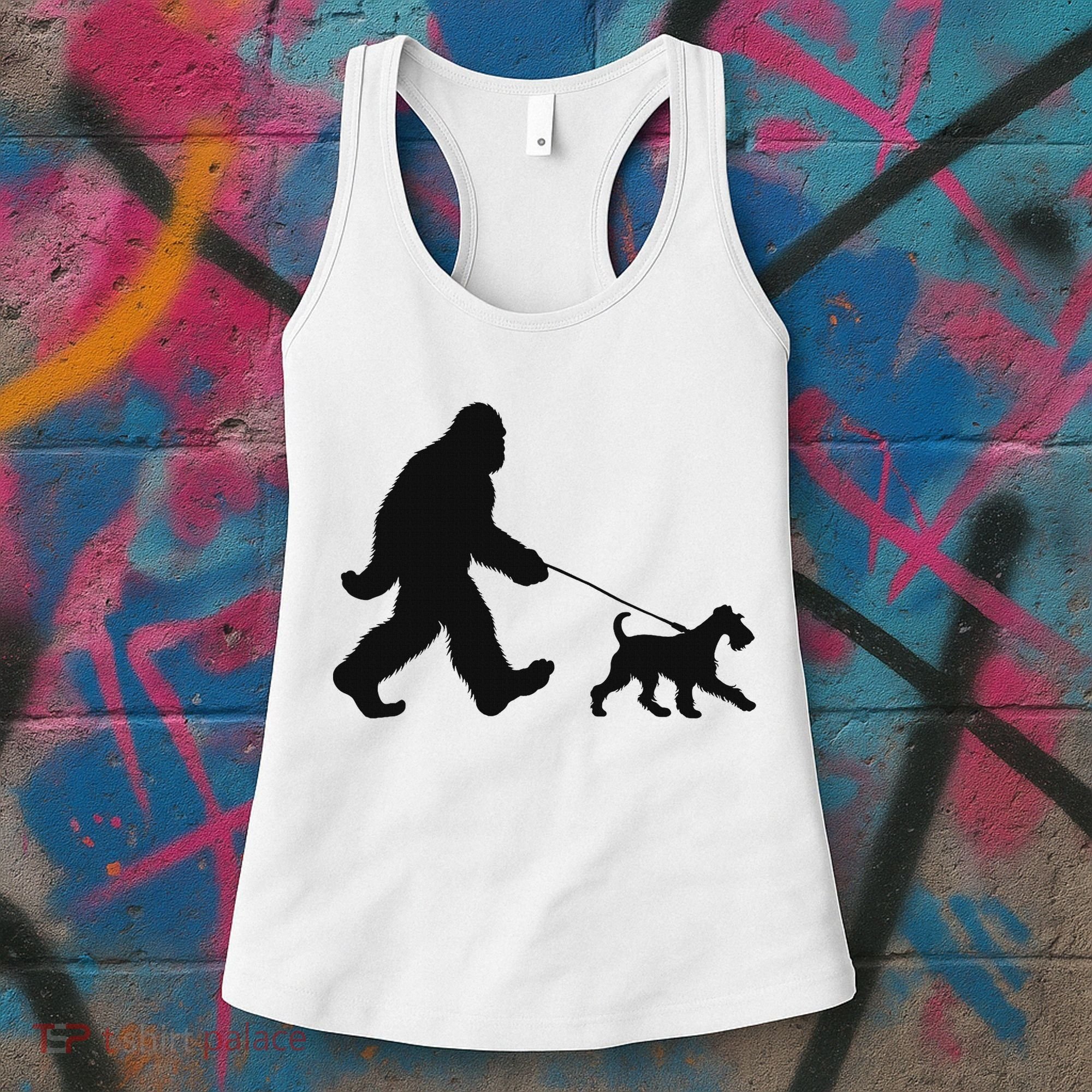 Bigfoot Walking A Dog Funny Irish Terrier Lovers Dog Dad Women's Tank Top