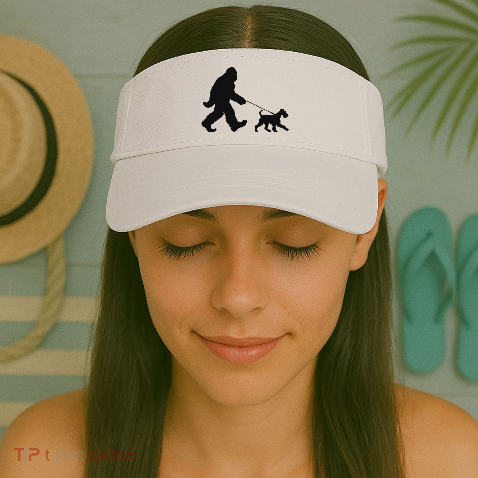 Bigfoot Walking A Dog Funny Irish Terrier Lovers Dog Dad Visor