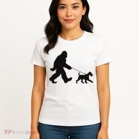 Bigfoot Walking A Dog Funny Irish Terrier Lovers Dog Dad Women's T-Shirt thumb 4