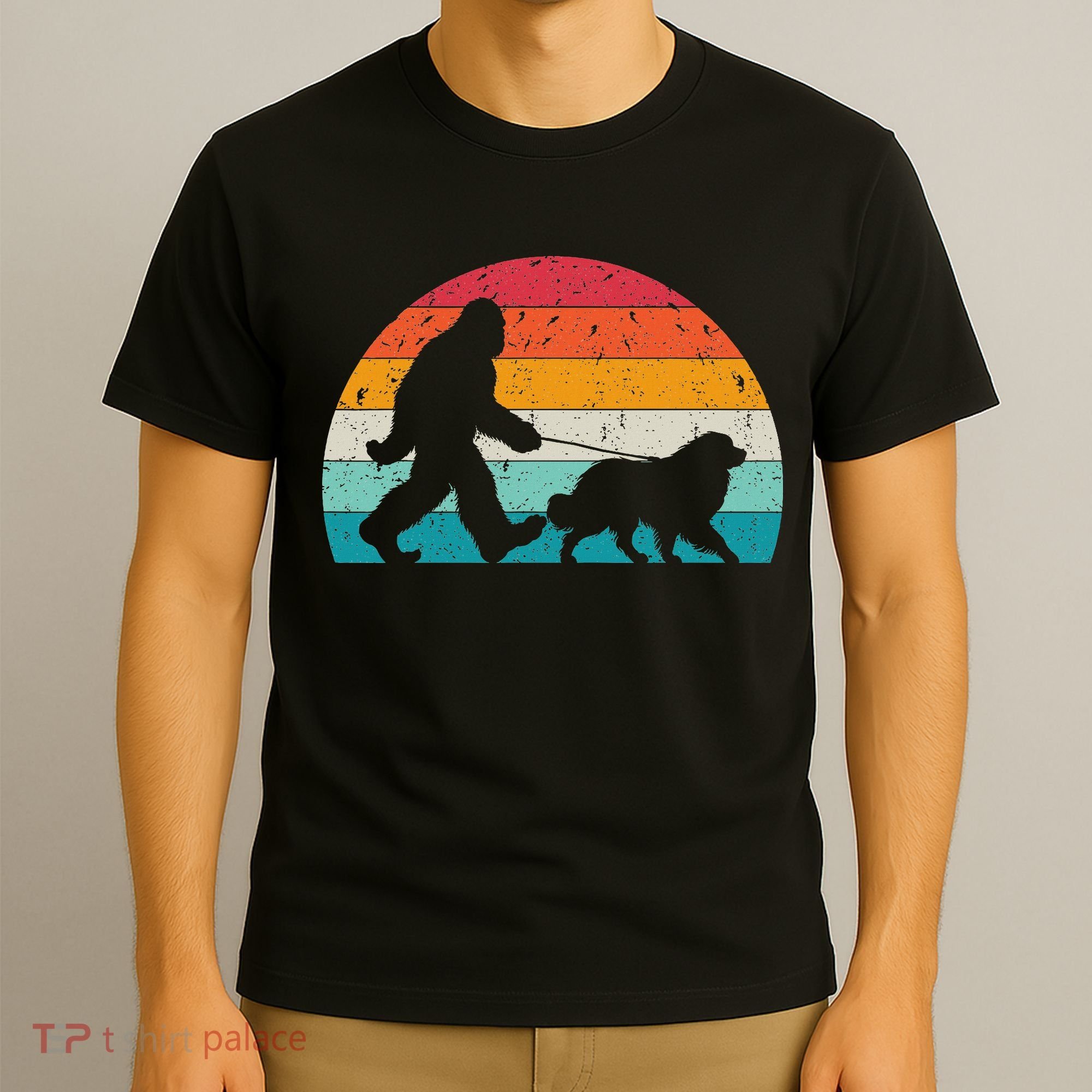 Bigfoot Walking A Dog Funny Great Pyrenees Lovers Dog Dad T-Shirt
