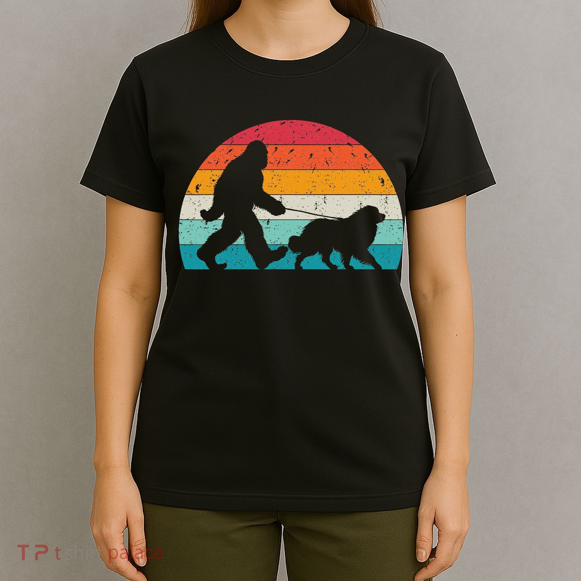 Bigfoot Walking A Dog Funny Great Pyrenees Lovers Dog Dad T-Shirt