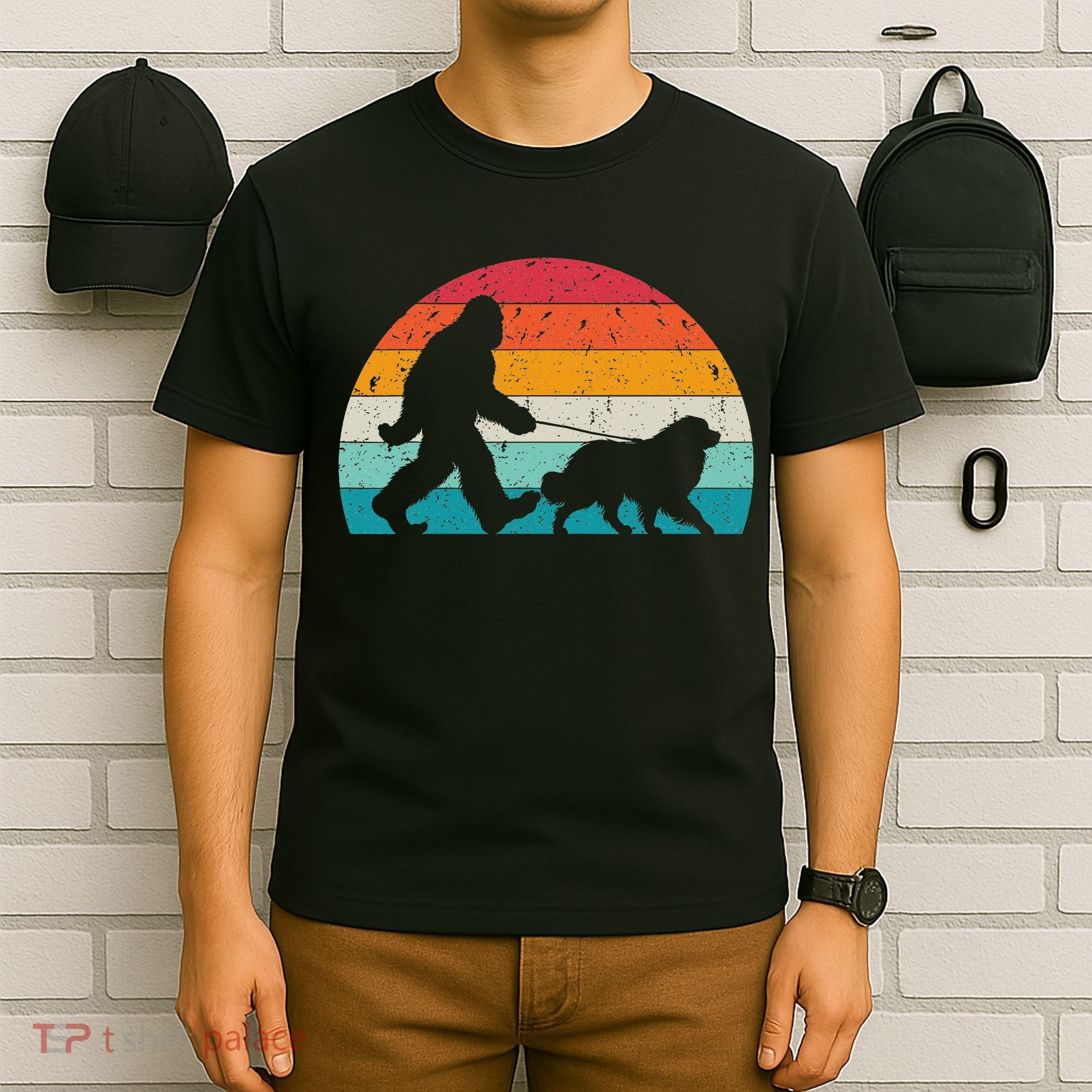 Bigfoot Walking A Dog Funny Great Pyrenees Lovers Dog Dad T-Shirt