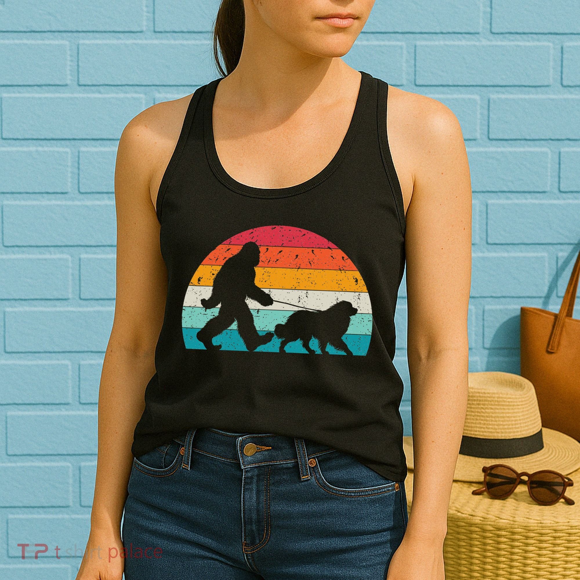 Bigfoot Walking A Dog Funny Great Pyrenees Lovers Dog Dad Women's Tank Top