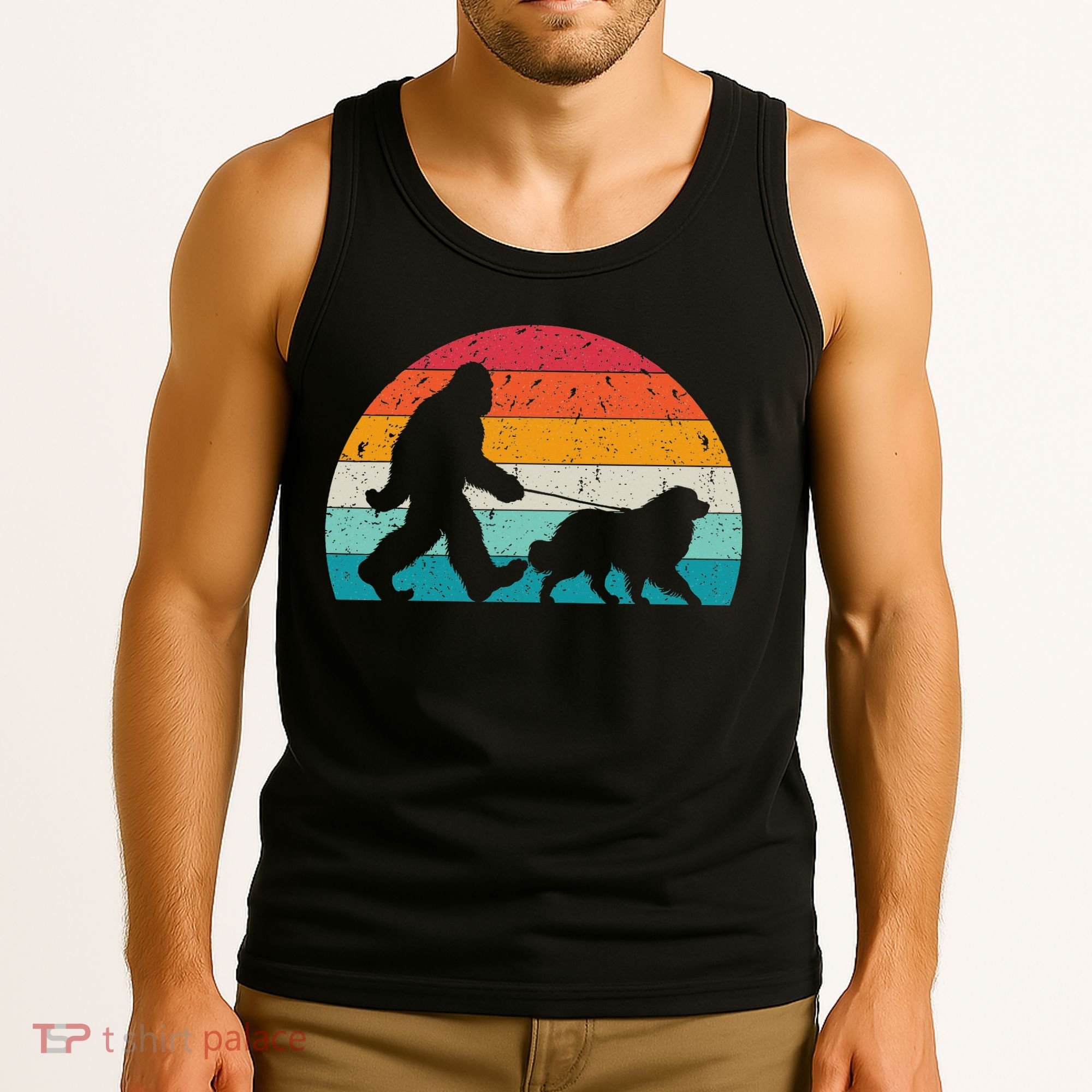 Bigfoot Walking A Dog Funny Great Pyrenees Lovers Dog Dad Tank Top