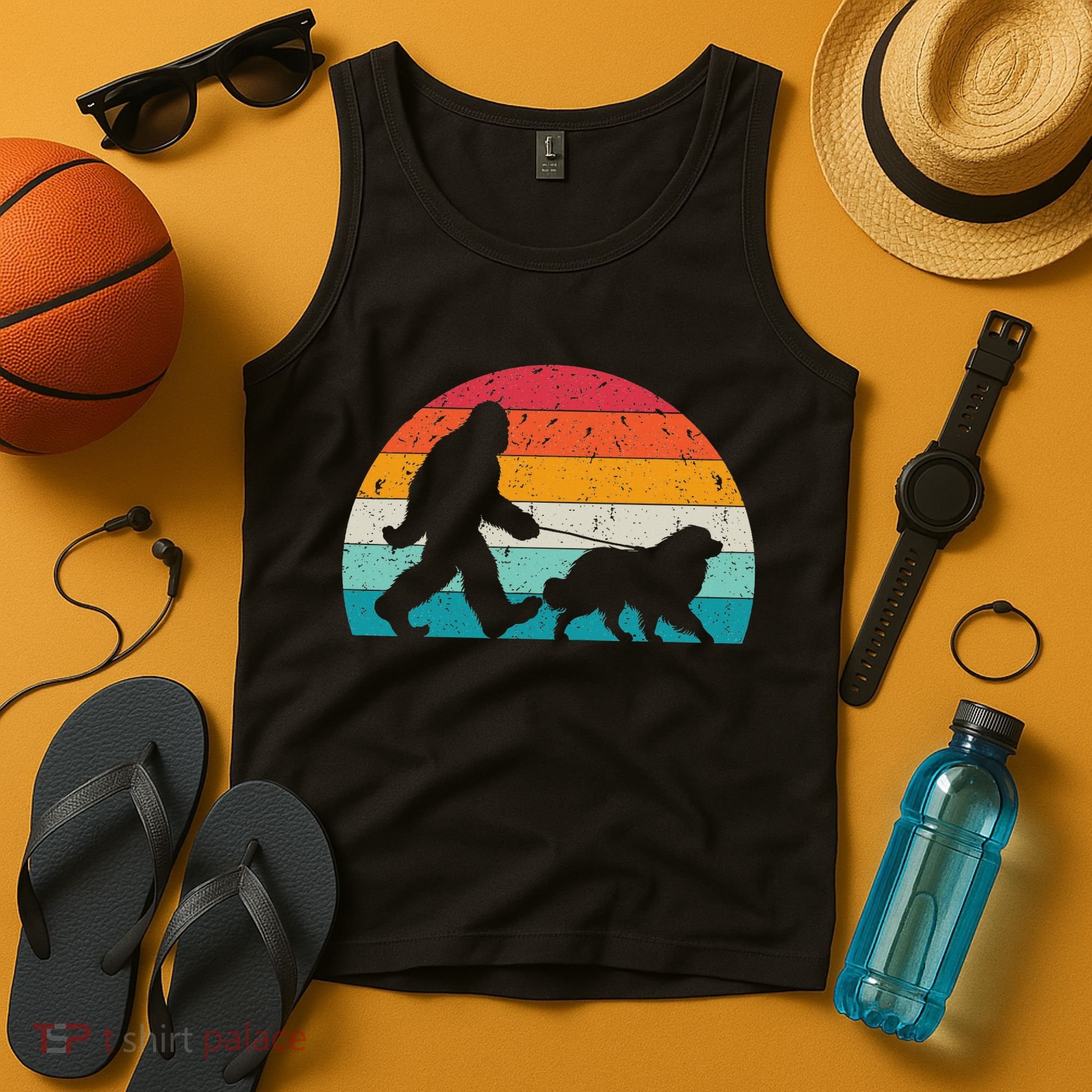 Bigfoot Walking A Dog Funny Great Pyrenees Lovers Dog Dad Tank Top