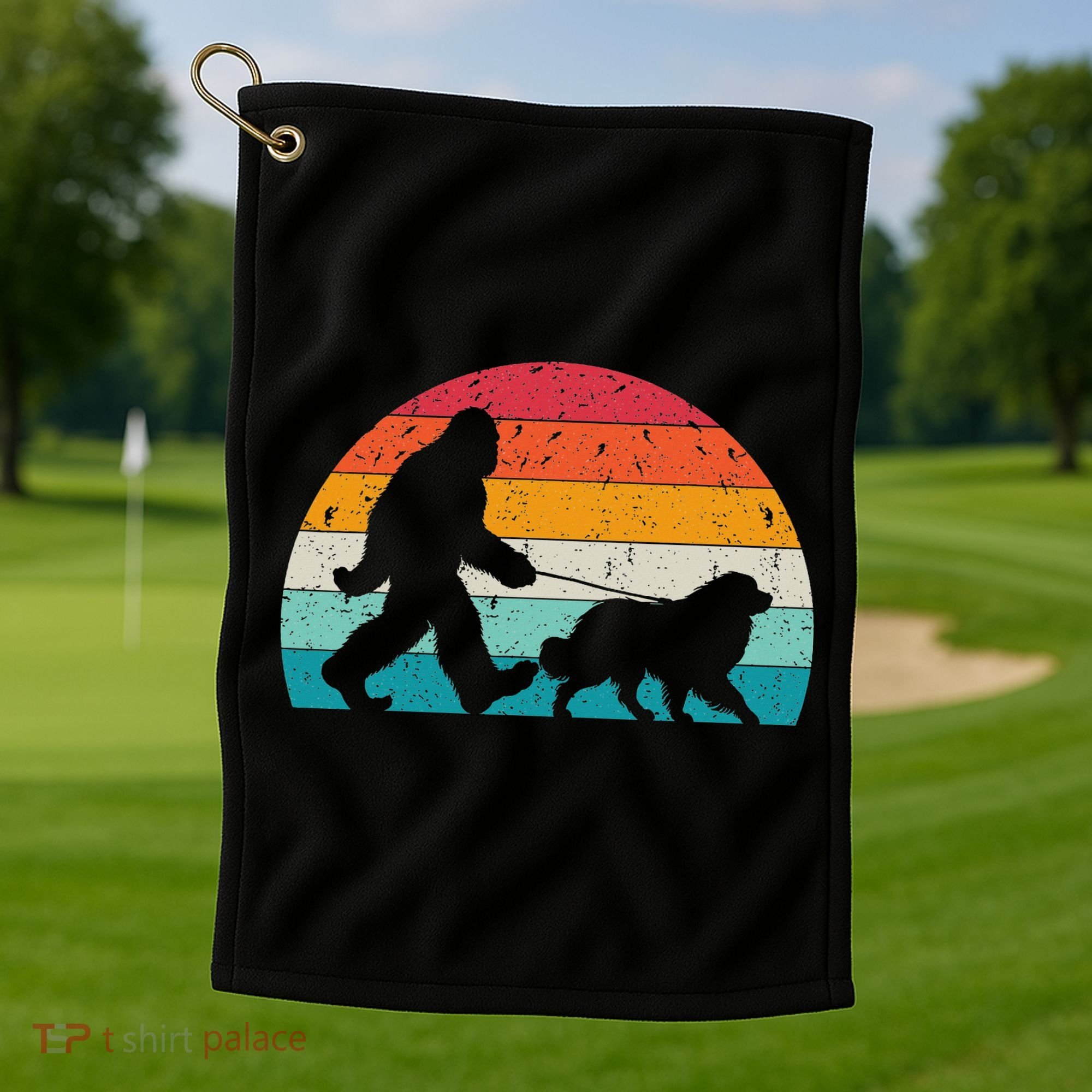 Bigfoot Walking A Dog Funny Great Pyrenees Lovers Dog Dad Golf Towel