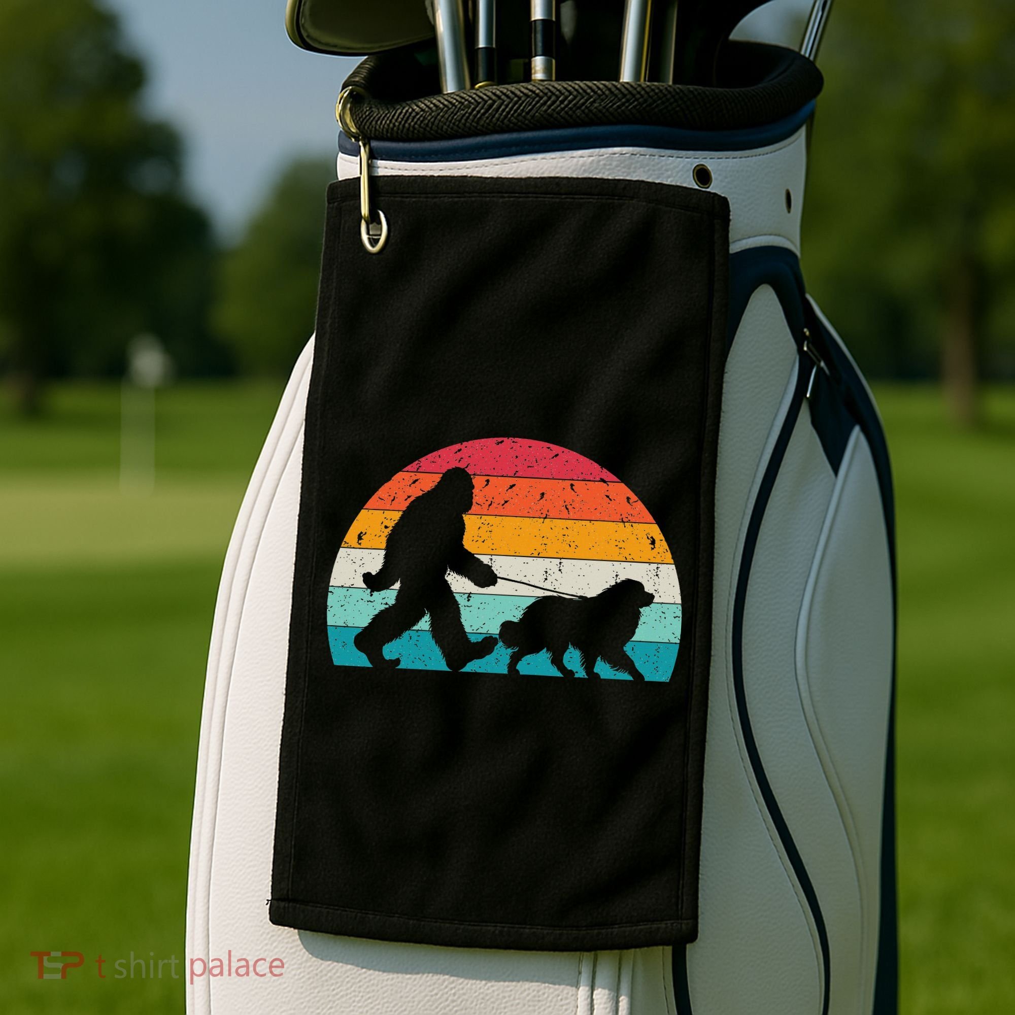 Bigfoot Walking A Dog Funny Great Pyrenees Lovers Dog Dad Golf Towel