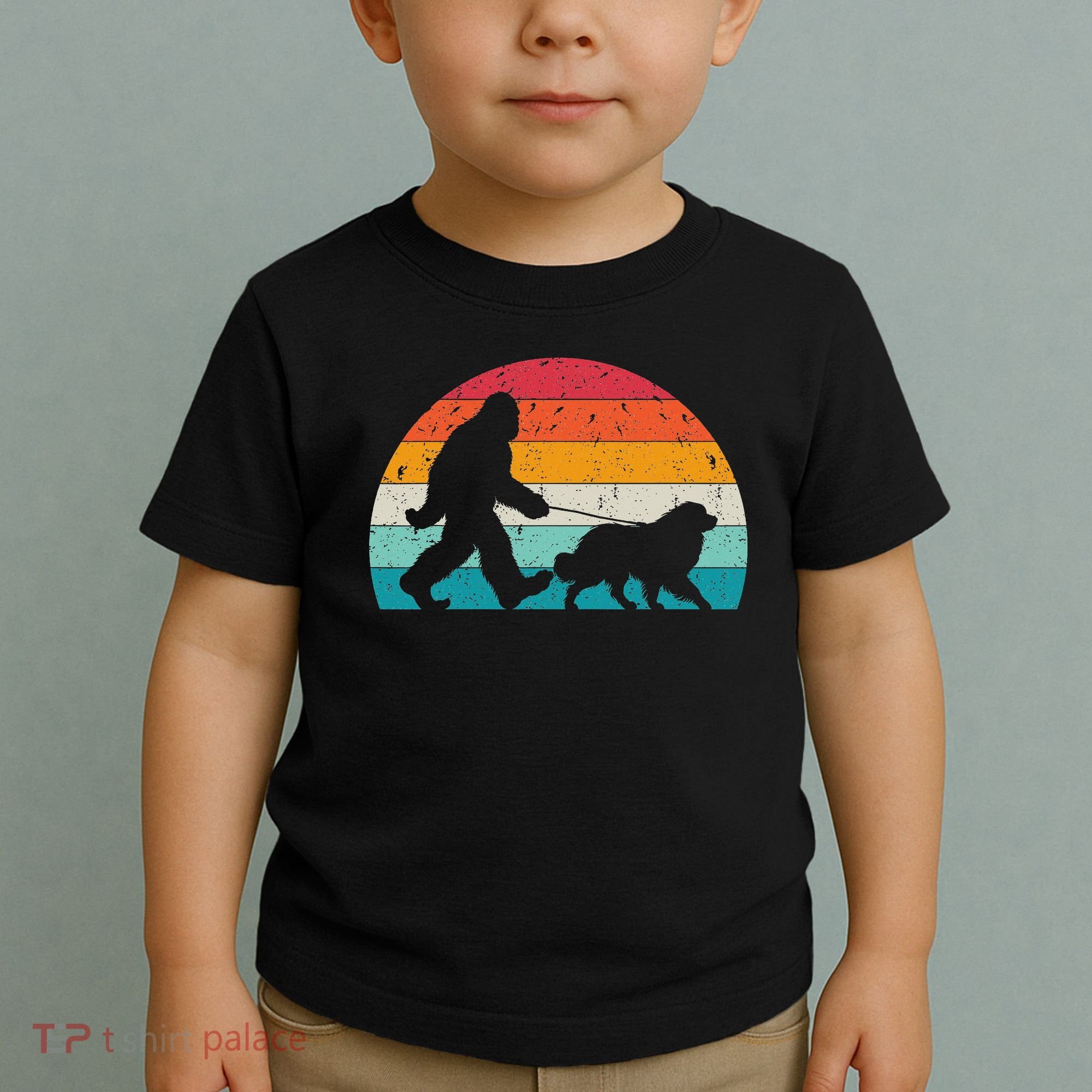 Bigfoot Walking A Dog Funny Great Pyrenees Lovers Dog Dad Toddler T-Shirt