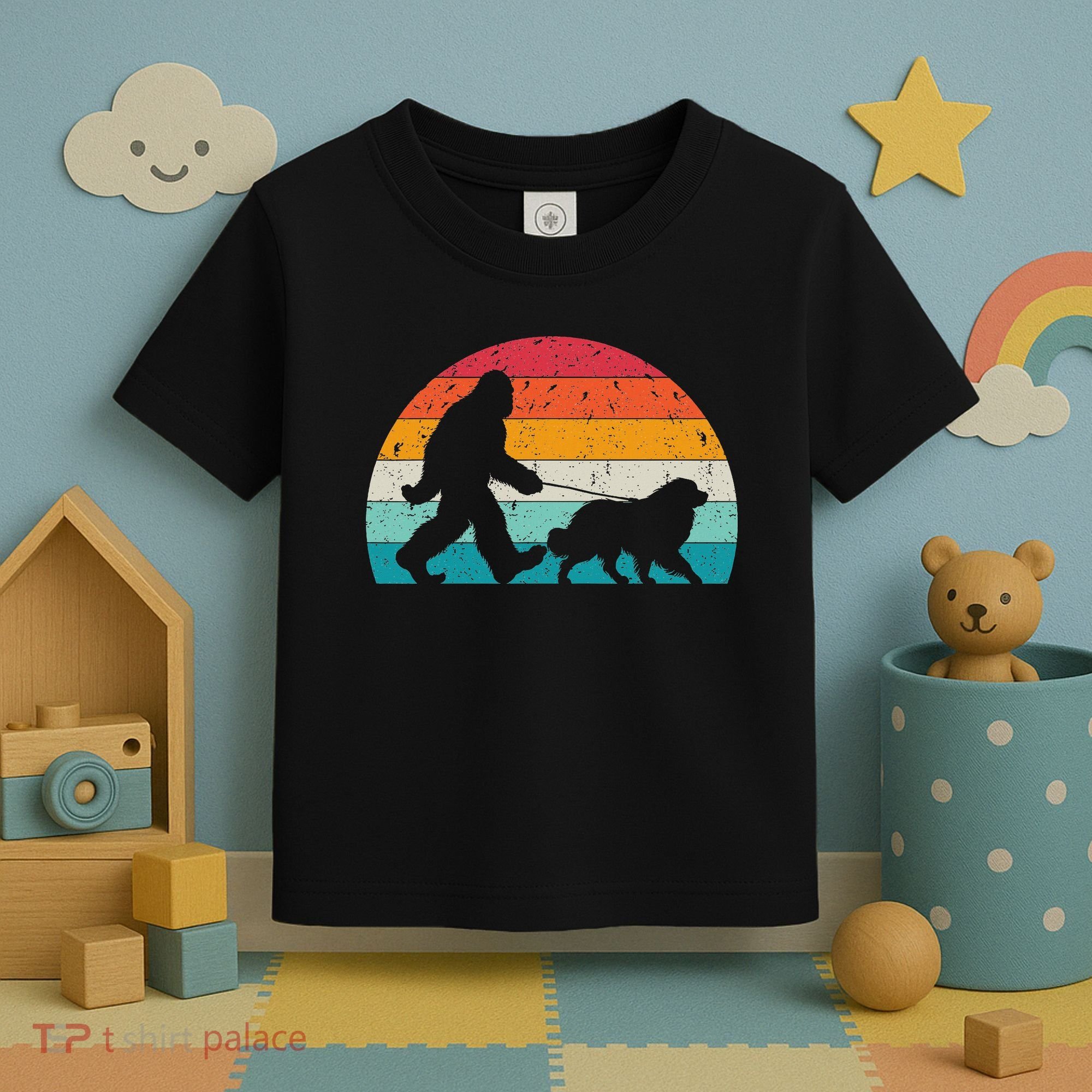 Bigfoot Walking A Dog Funny Great Pyrenees Lovers Dog Dad Toddler T-Shirt
