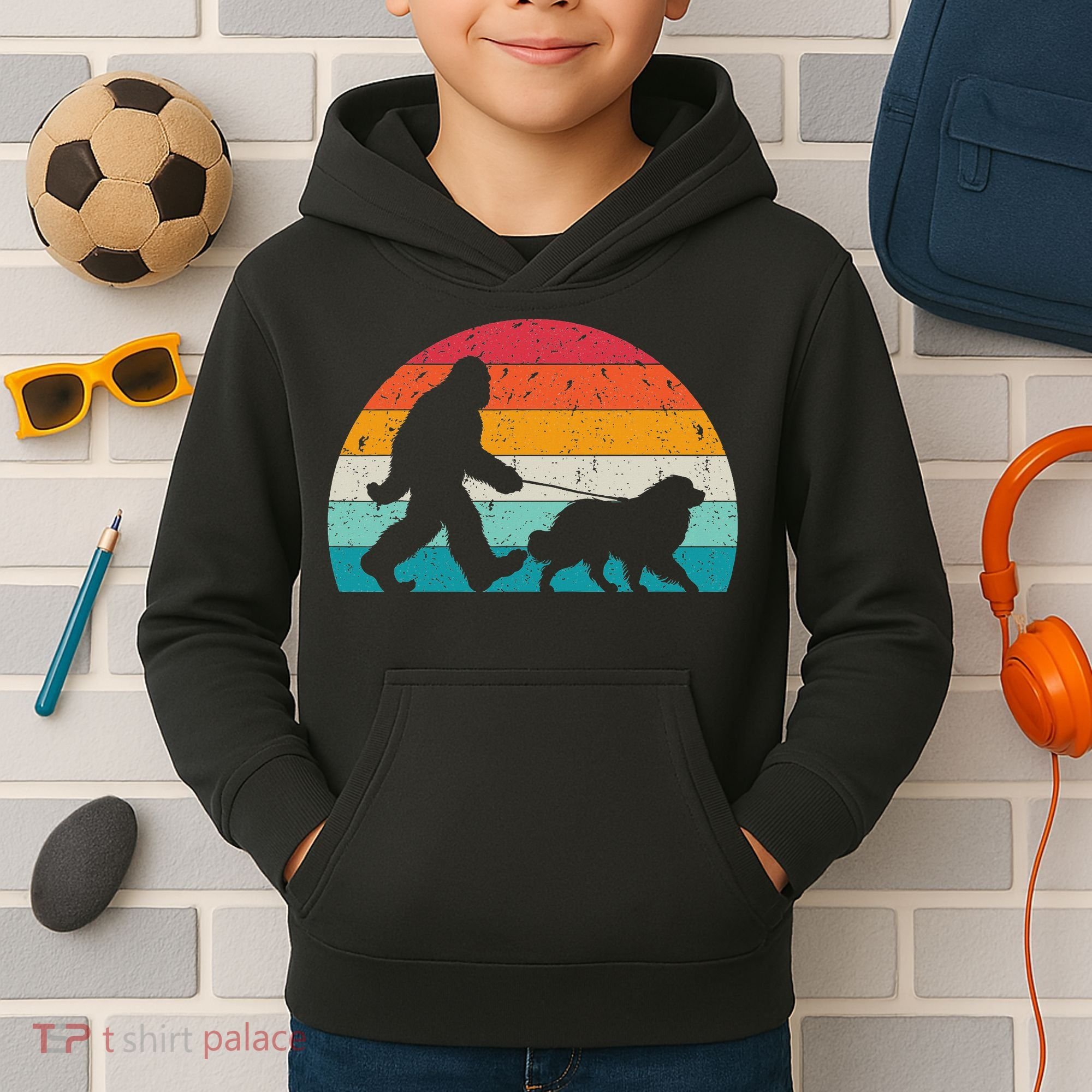 Bigfoot Walking A Dog Funny Great Pyrenees Lovers Dog Dad Kids Hoodie
