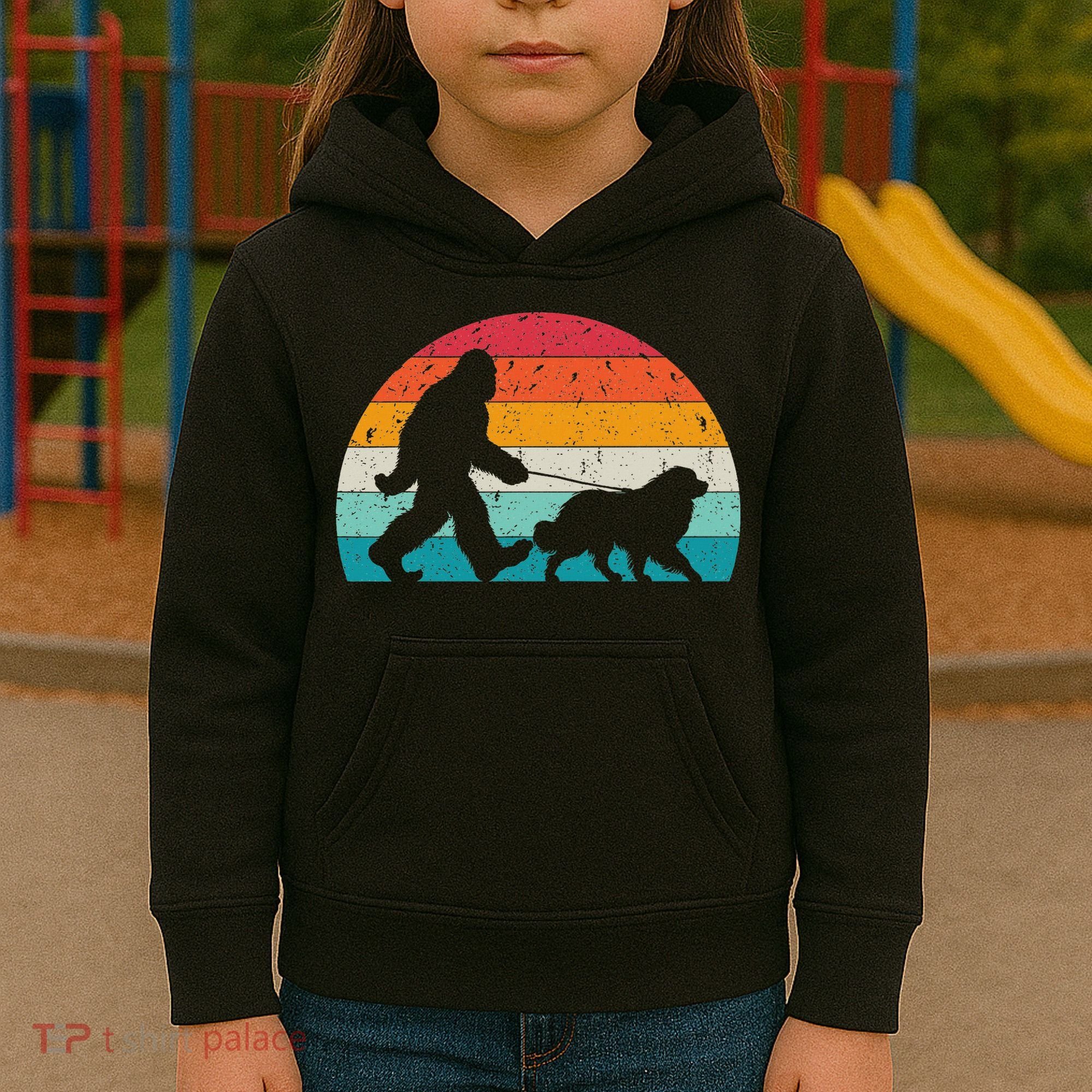 Bigfoot Walking A Dog Funny Great Pyrenees Lovers Dog Dad Kids Hoodie