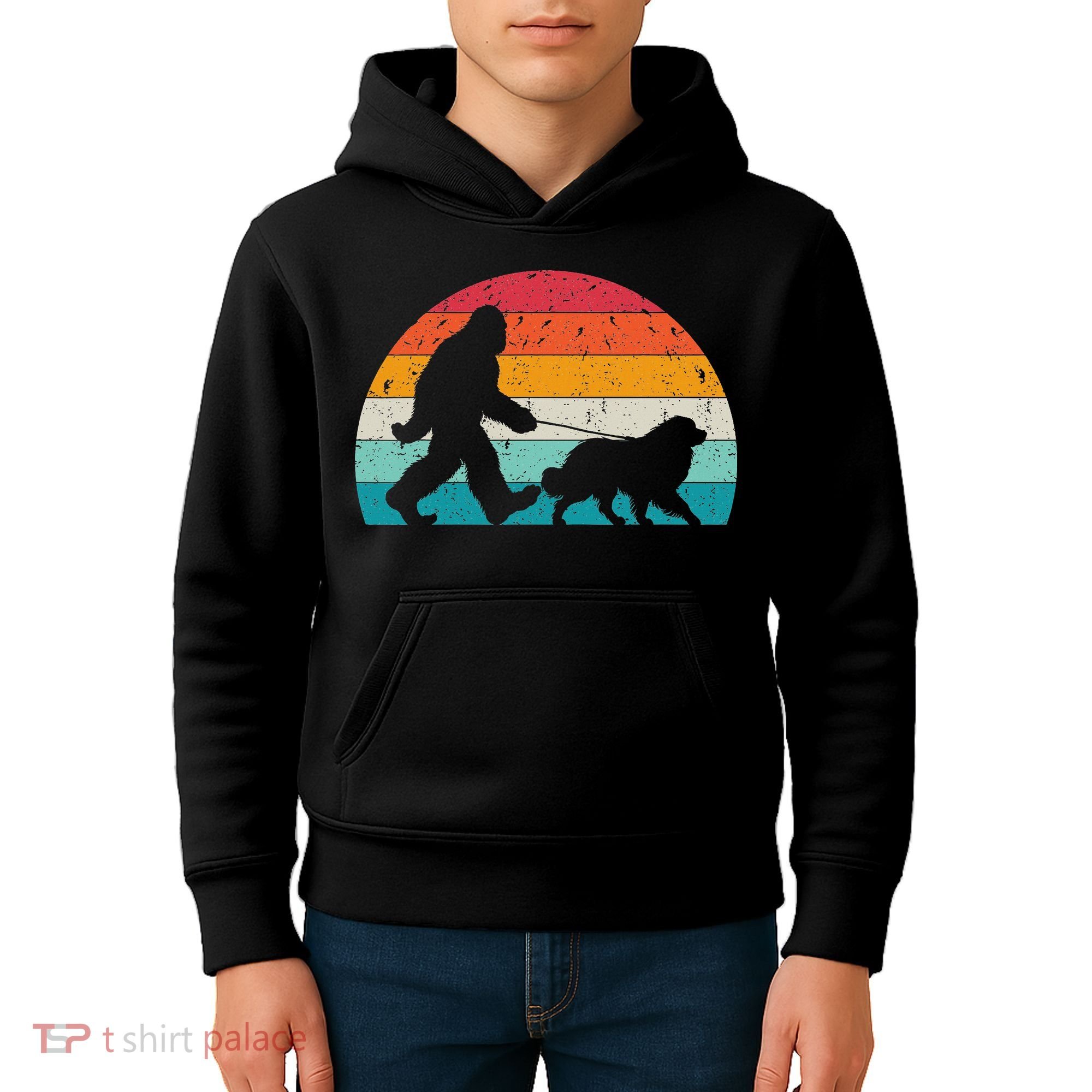 Bigfoot Walking A Dog Funny Great Pyrenees Lovers Dog Dad Kids Hoodie