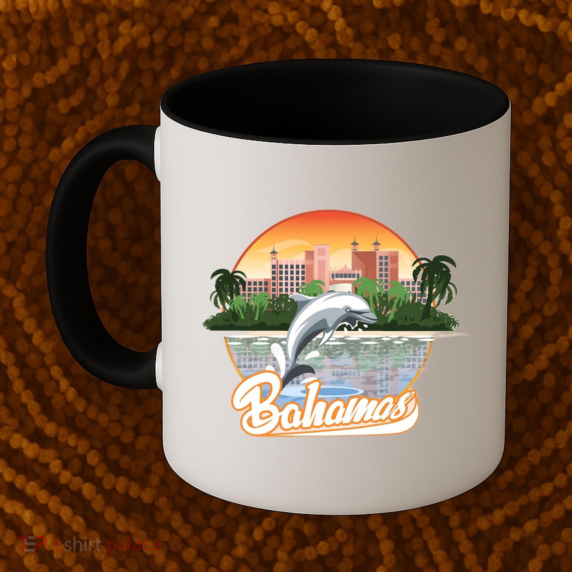 Bahamas With A Playing Dolphin And Hotels Coffee Mug
