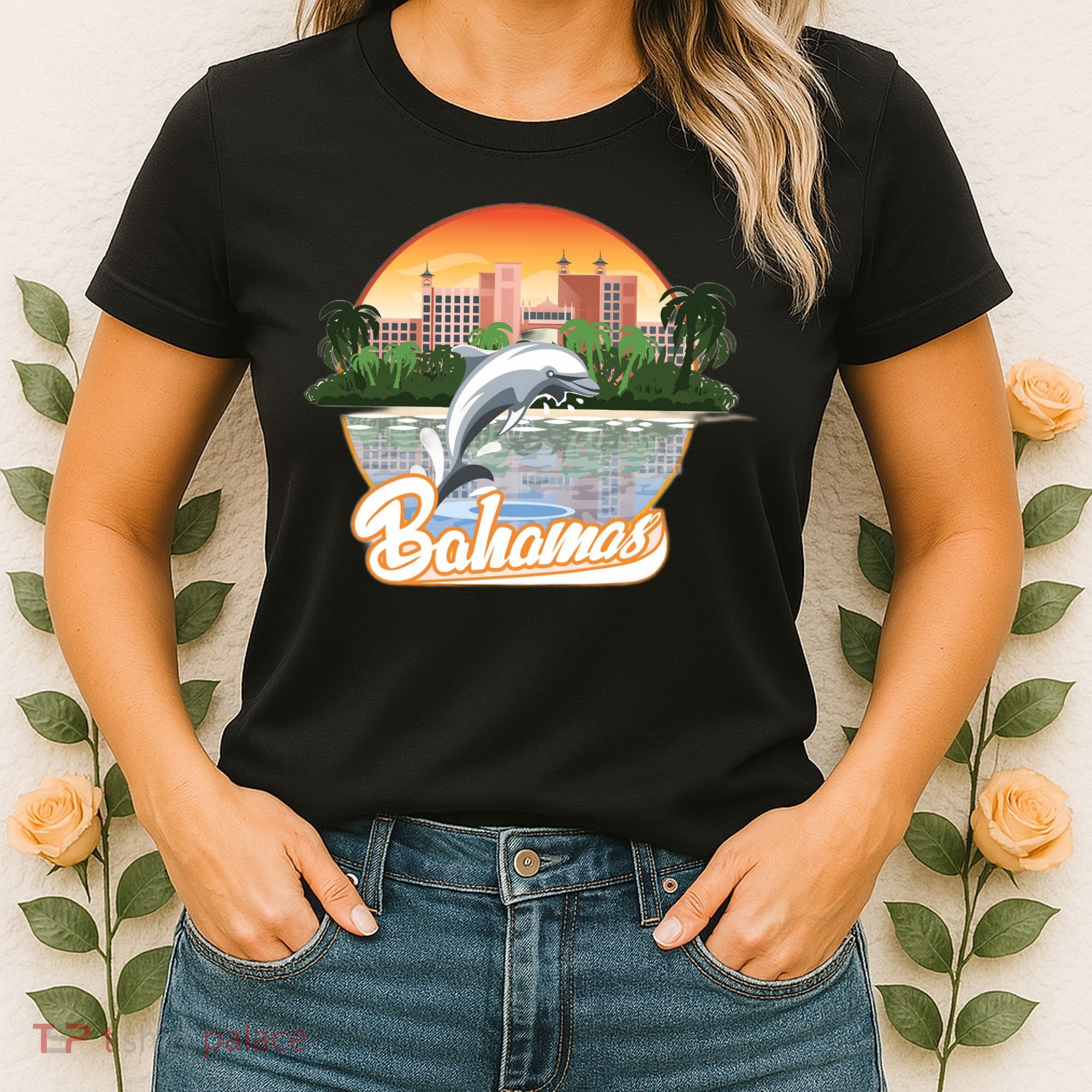 Bahamas With A Playing Dolphin And Hotels Women's T-Shirt
