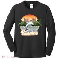 Bahamas With A Playing Dolphin And Hotels Kids Long Sleeve Shirt thumb 0