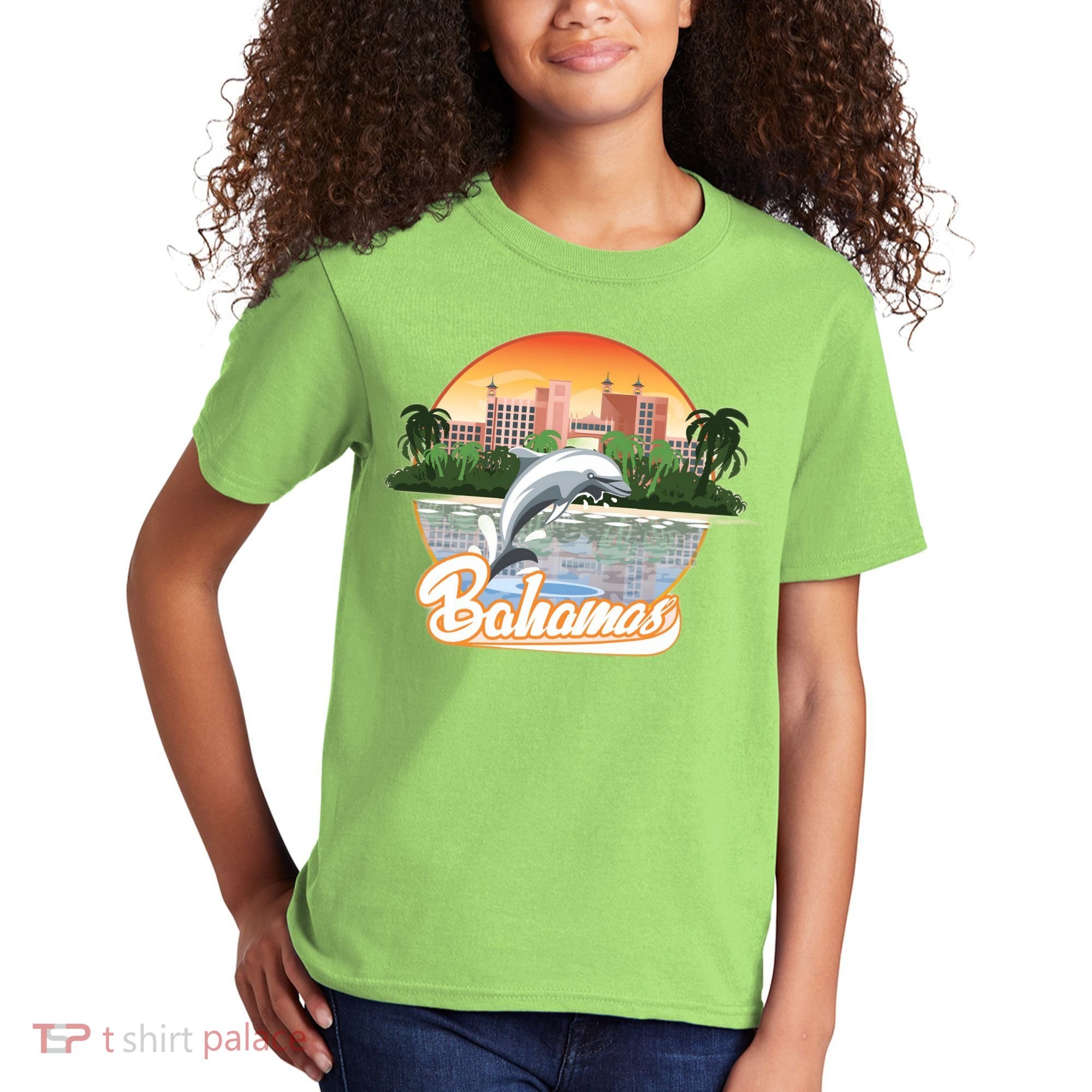 Bahamas With A Playing Dolphin And Hotels Kids T-Shirt