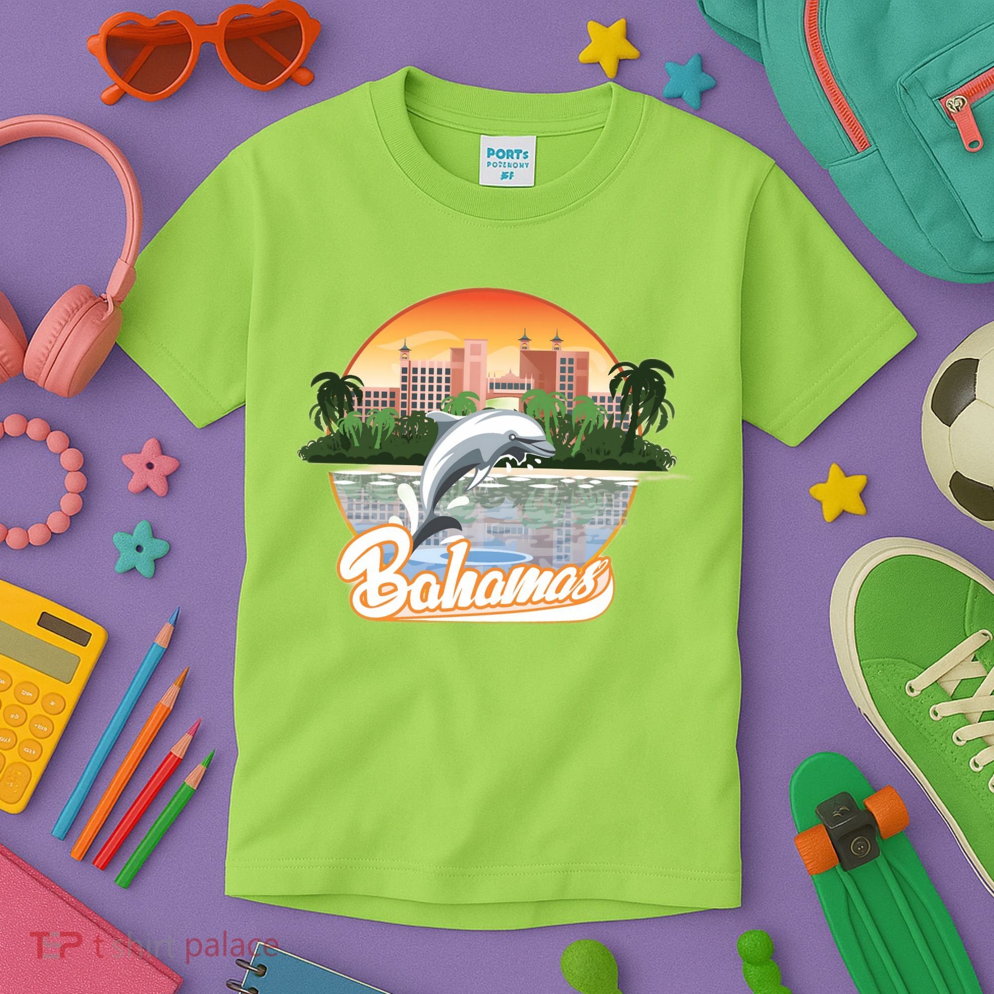 Bahamas With A Playing Dolphin And Hotels Kids T-Shirt