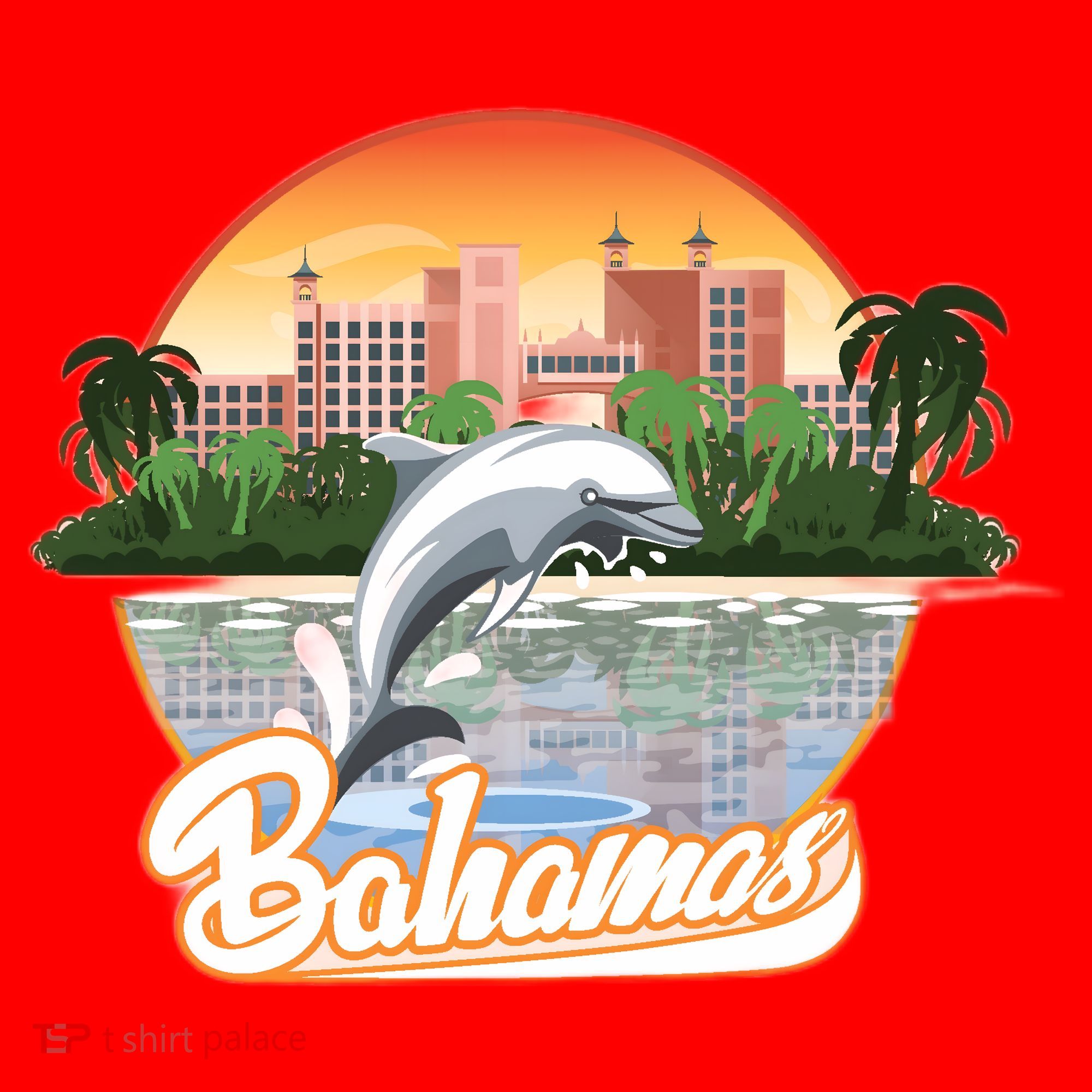 Bahamas With A Playing Dolphin And Hotels Santa Hat