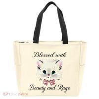 Blessed With Beauty And Rage Cute Lovely Cat Face Ribbon Tote Bag thumb 0