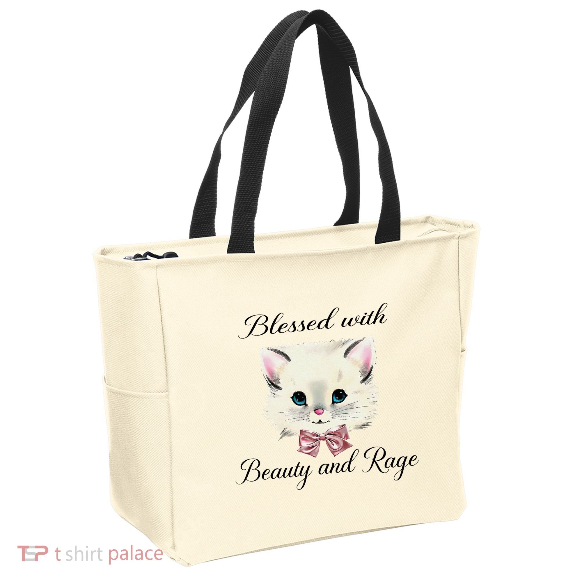 Blessed With Beauty And Rage Cute Lovely Cat Face Ribbon Tote Bag