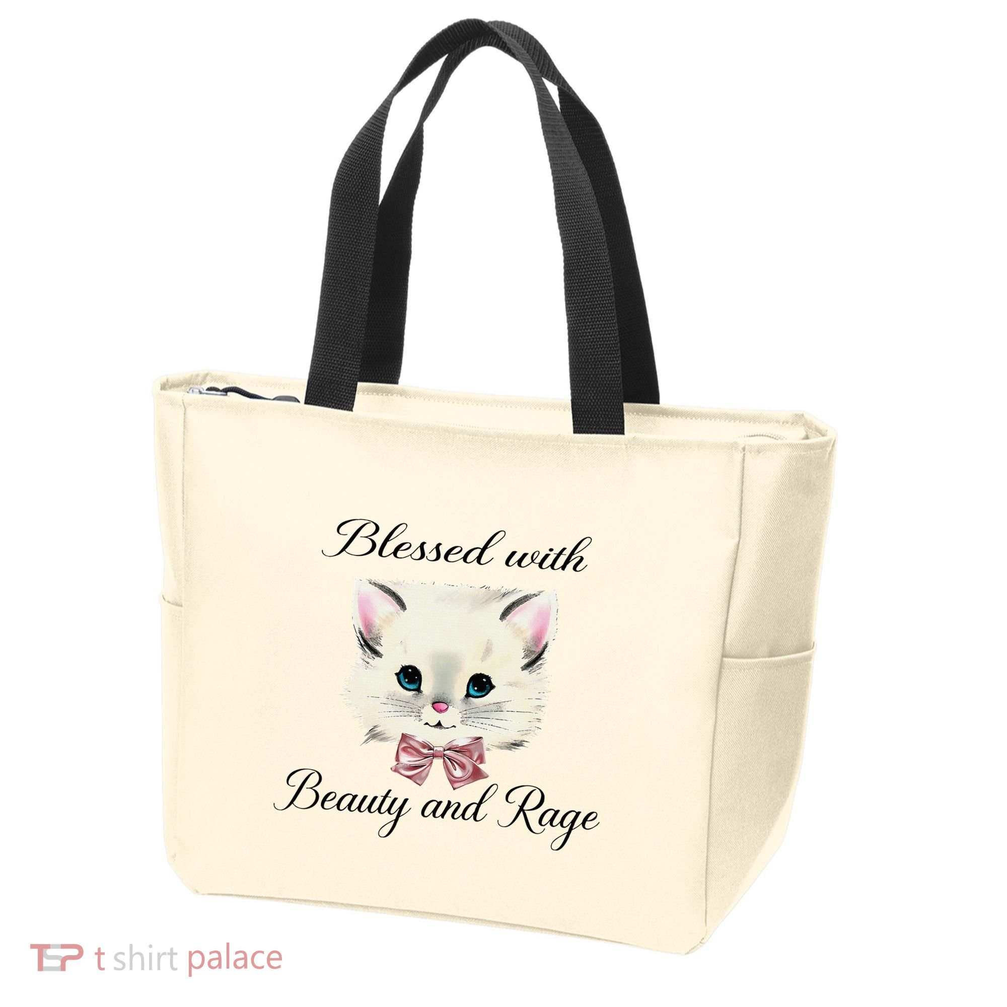 Blessed With Beauty And Rage Cute Lovely Cat Face Ribbon Tote Bag
