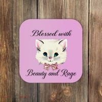 Blessed With Beauty And Rage Cute Lovely Cat Face Ribbon Coaster thumb 0