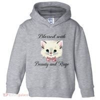 Blessed With Beauty And Rage Cute Lovely Cat Face Ribbon Toddler Hoodie thumb 0