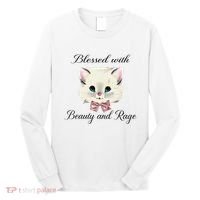 Blessed With Beauty And Rage Cute Lovely Cat Face Ribbon Long Sleeve Shirt thumb 0