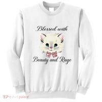 Blessed With Beauty And Rage Cute Lovely Cat Face Ribbon Sweatshirt thumb 0