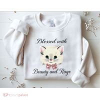 Blessed With Beauty And Rage Cute Lovely Cat Face Ribbon Sweatshirt thumb 2