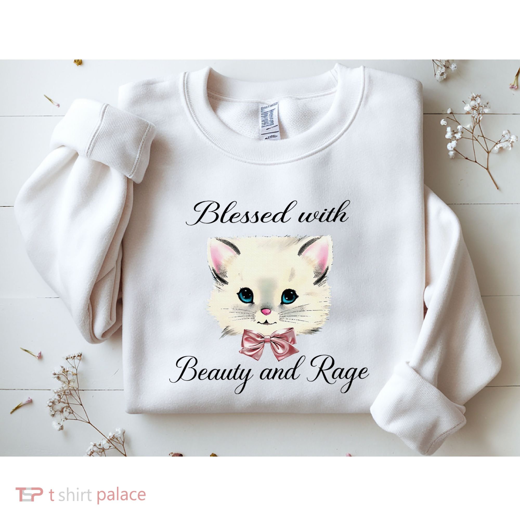Blessed With Beauty And Rage Cute Lovely Cat Face Ribbon Sweatshirt
