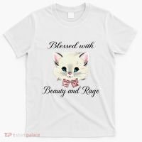 Blessed With Beauty And Rage Cute Lovely Cat Face Ribbon T-Shirt thumb 0