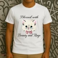 Blessed With Beauty And Rage Cute Lovely Cat Face Ribbon T-Shirt thumb 3