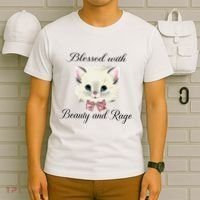 Blessed With Beauty And Rage Cute Lovely Cat Face Ribbon T-Shirt thumb 6