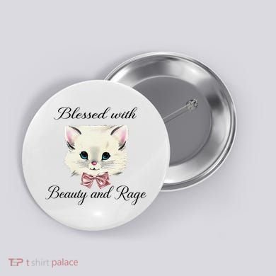 Blessed With Beauty And Rage Cute Lovely Cat Face Ribbon Button