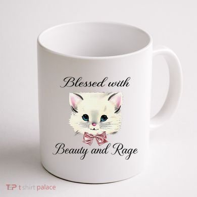 Blessed With Beauty And Rage Cute Lovely Cat Face Ribbon Coffee Mug back