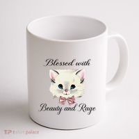Blessed With Beauty And Rage Cute Lovely Cat Face Ribbon Coffee Mug thumb 1