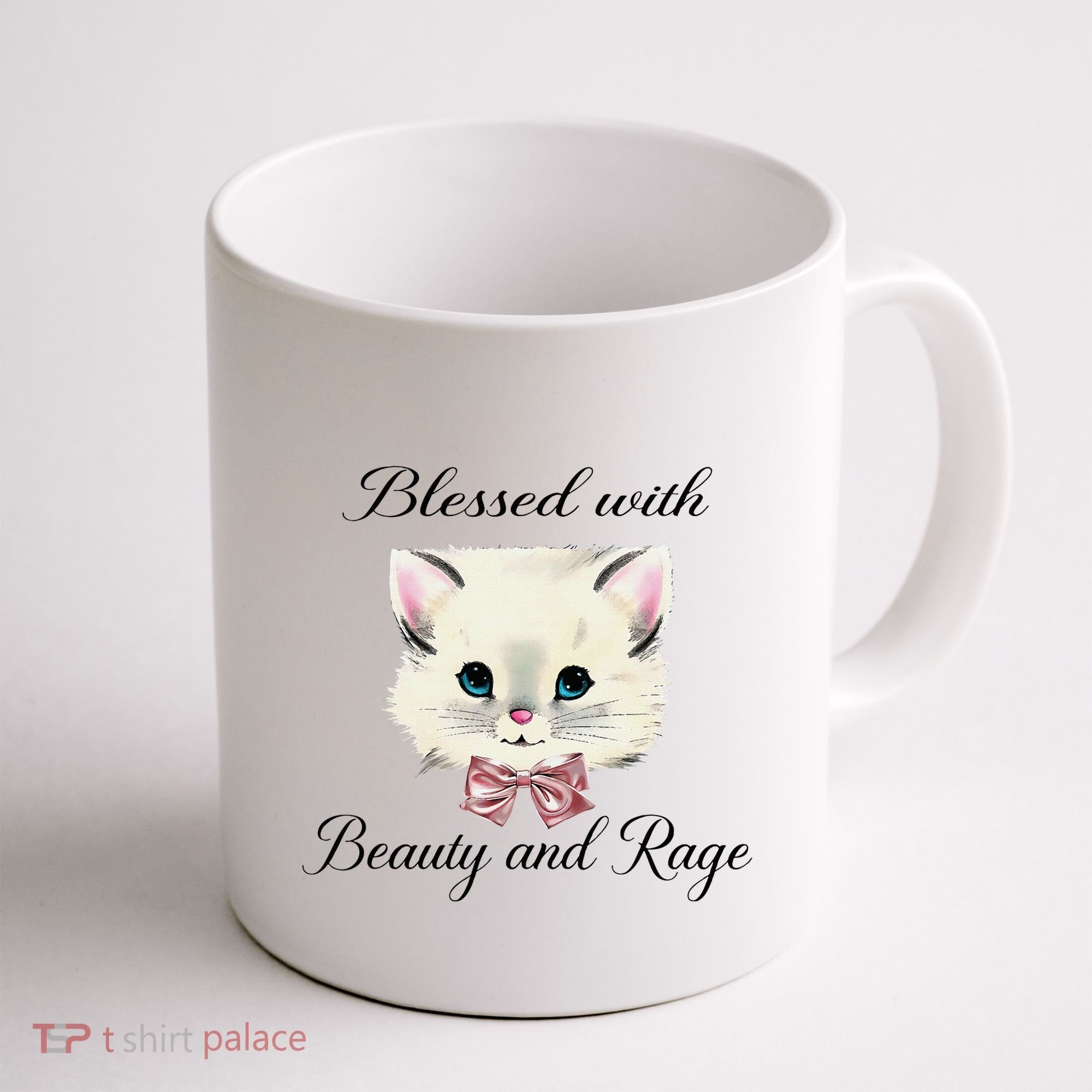Blessed With Beauty And Rage Cute Lovely Cat Face Ribbon Coffee Mug