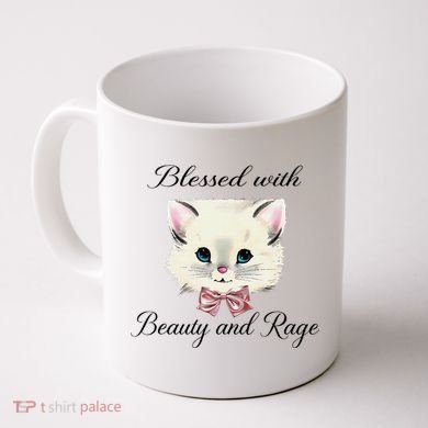 Blessed With Beauty And Rage Cute Lovely Cat Face Ribbon Coffee Mug