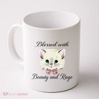Blessed With Beauty And Rage Cute Lovely Cat Face Ribbon Coffee Mug thumb 0