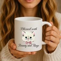 Blessed With Beauty And Rage Cute Lovely Cat Face Ribbon Coffee Mug thumb 3