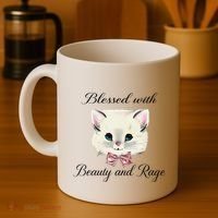 Blessed With Beauty And Rage Cute Lovely Cat Face Ribbon Coffee Mug thumb 4