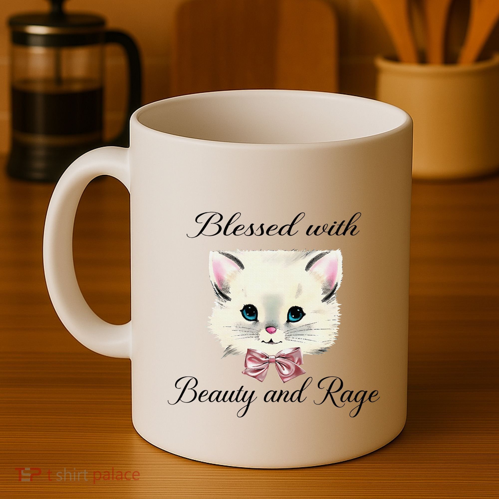 Blessed With Beauty And Rage Cute Lovely Cat Face Ribbon Coffee Mug