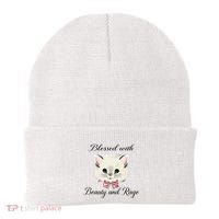 Blessed With Beauty And Rage Cute Lovely Cat Face Ribbon Beanie thumb 0