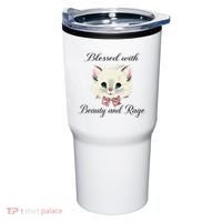 Blessed With Beauty And Rage Cute Lovely Cat Face Ribbon Tumbler thumb 0