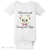 Blessed With Beauty And Rage Cute Lovely Cat Face Ribbon Baby Bodysuit thumb 0