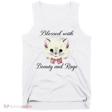 Blessed With Beauty And Rage Cute Lovely Cat Face Ribbon Tank Top
