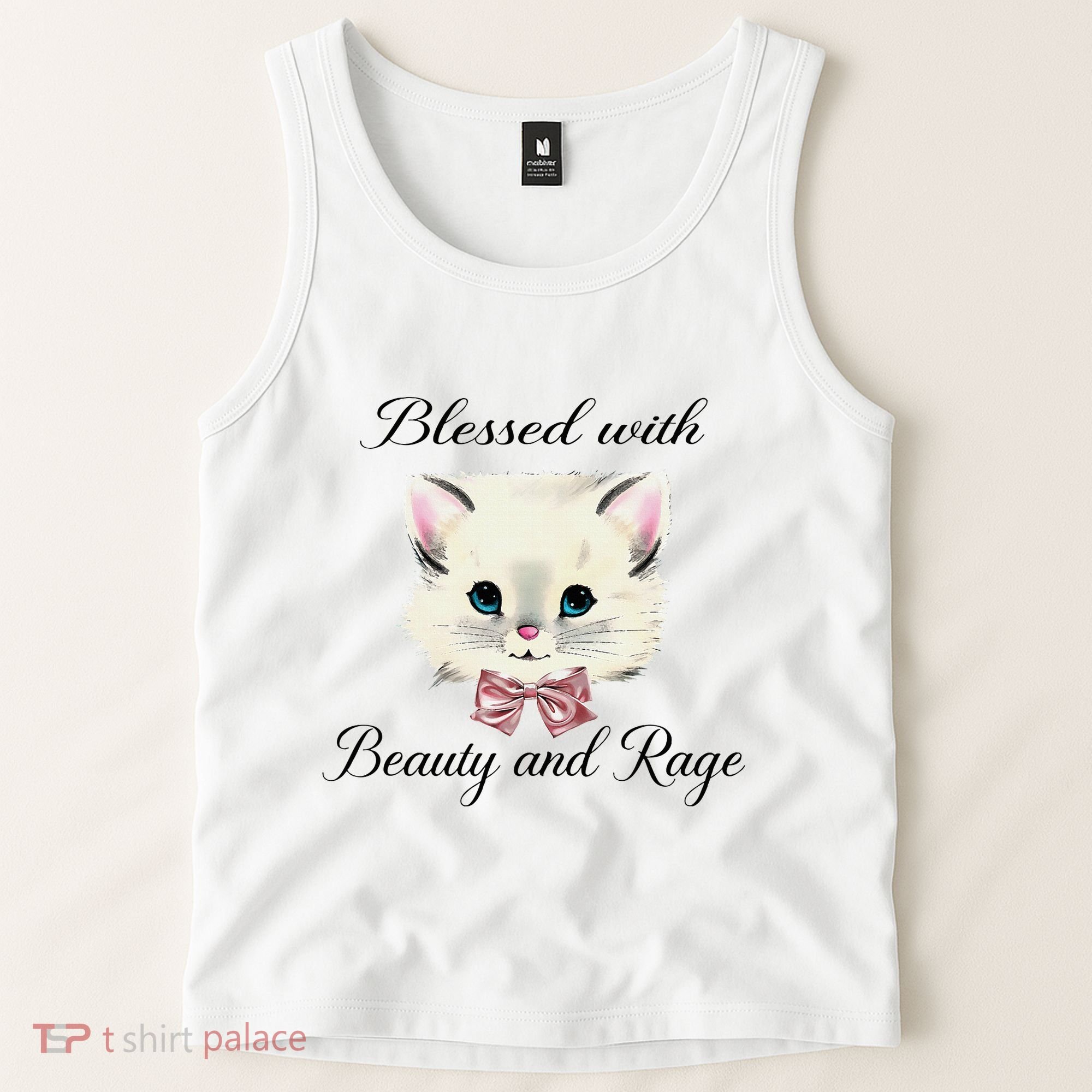 Blessed With Beauty And Rage Cute Lovely Cat Face Ribbon Tank Top