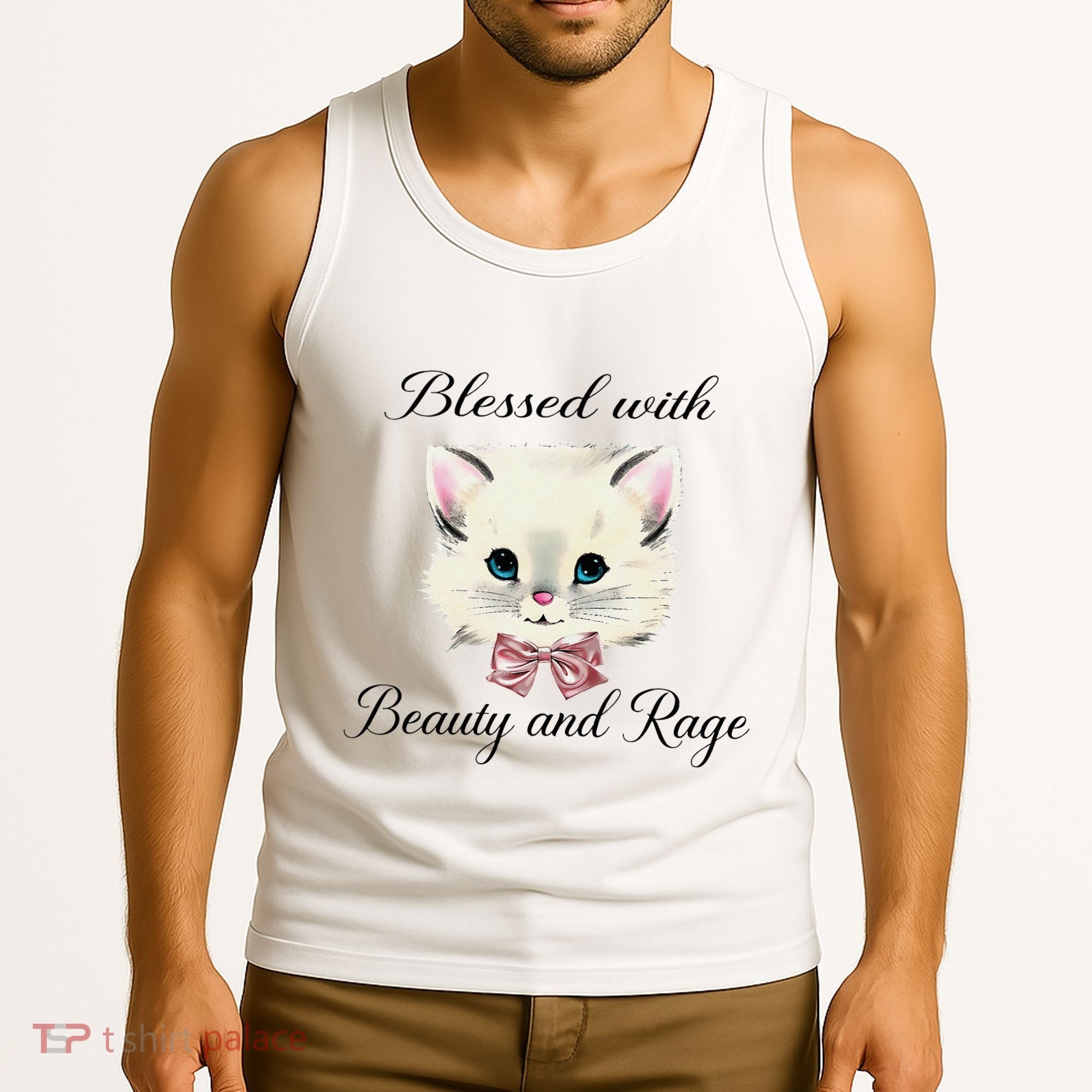 Blessed With Beauty And Rage Cute Lovely Cat Face Ribbon Tank Top
